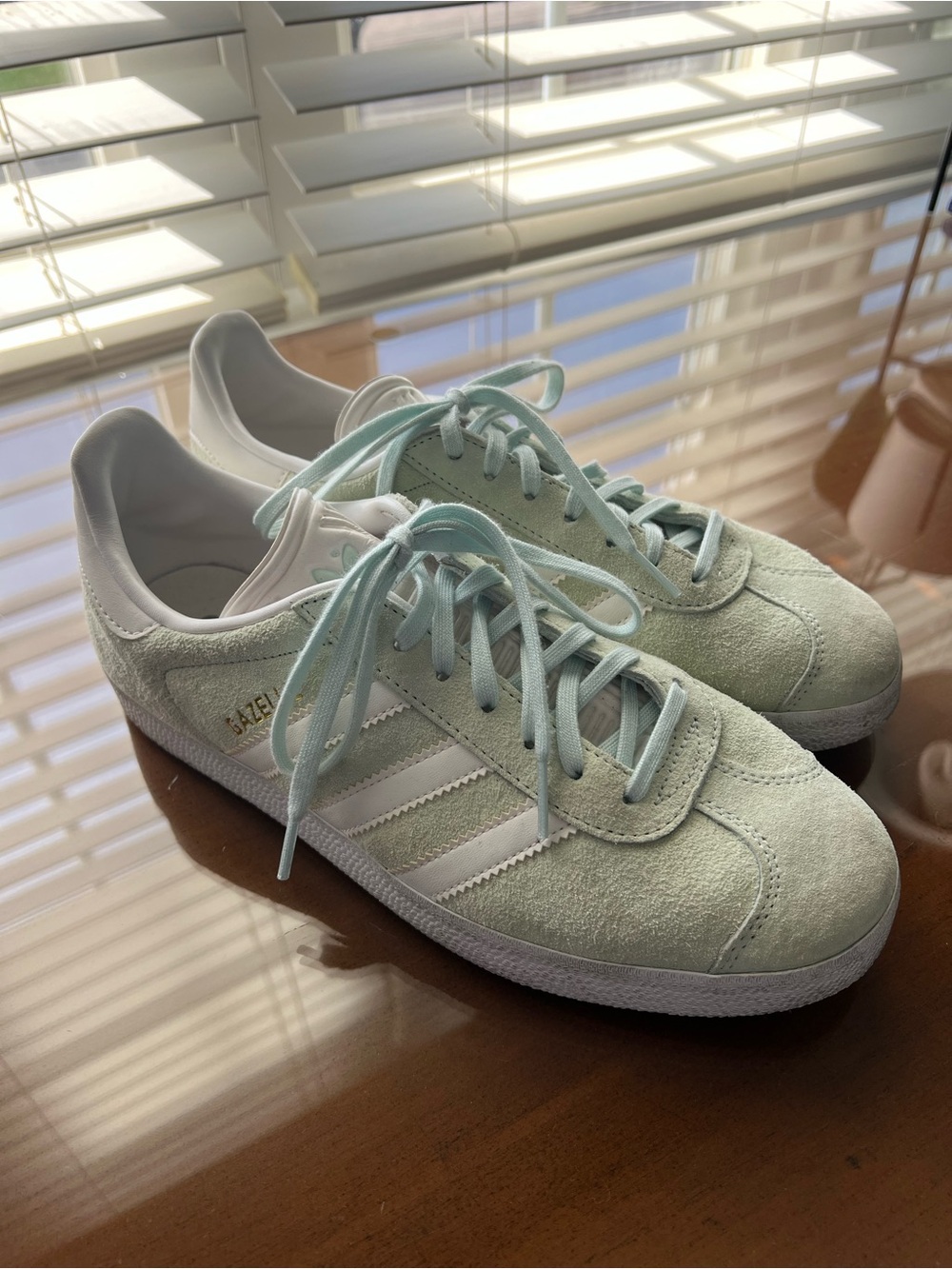 adidas Suede Sneakers in Pale Green with White Accents